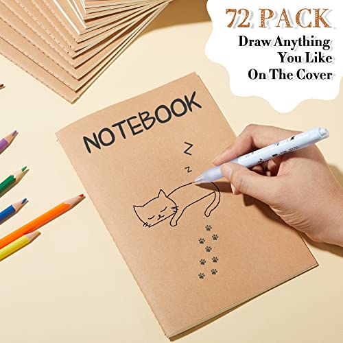 Sabary 72 Pack Kraft Paper Notebook Journals 5.5 Inch x 8.3 Inch A5 Notebook in Bulk Softcover Ruled for Writing Sketch Travel Journal with 60 Pages 30 Sheets(Brown,Unlined) - color: Brown, style: Unlined