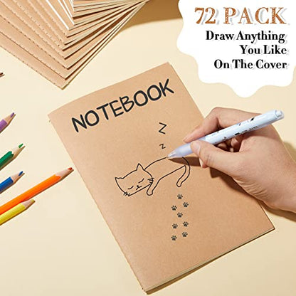 Sabary 72 Pack Kraft Paper Notebook Journals 5.5 Inch x 8.3 Inch A5 Notebook in Bulk Softcover Ruled for Writing Sketch Travel Journal with 60 Pages 30 Sheets(Brown,Unlined) - color: Brown, style: Unlined