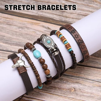 MILAKOO Mens Beaded Bracelets Tribal Wooden Elastic Adjustable Prayer Beads Wrap Cuff for Women - color: I: 5pcs