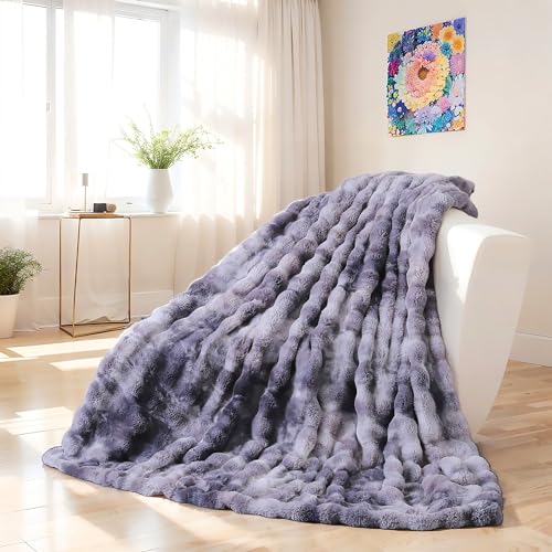 Soft Faux Fur Throw Blanket 50''x60'' Dark Grey Reversible Shaggy Blanket Plush Thick Fluffy Blankets Throws for Bed, Couch, Sofa, Office, Camping - color: E-dark Grey, size: 50''x60''
