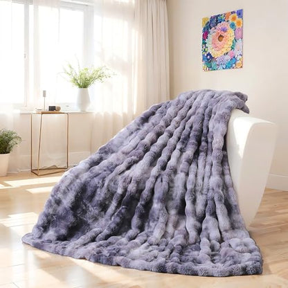 Soft Faux Fur Throw Blanket 50''x60'' Dark Grey Reversible Shaggy Blanket Plush Thick Fluffy Blankets Throws for Bed, Couch, Sofa, Office, Camping - color: E-dark Grey, size: 50''x60''