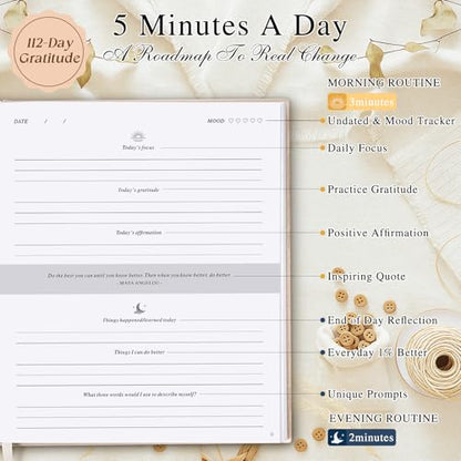 Lanpn Daily Gratitude Journal for Men Woman, 4 Month Mindfulness & Affirmation Planner, 7.8"x9.2" The 5 Minute Grateful Diary, Guided Reflection with Positivity Prompts Undated Notebook, Green - color: Green