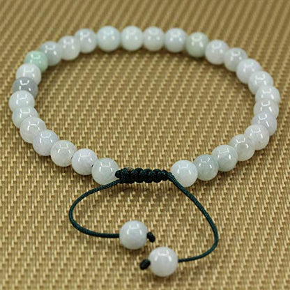 Angelstones Handmade Gemstone 6mm Round Beads Adjustable Braided Macrame Tassels Chakra Reiki Bracelets 7-9 inch Unisex - color: Green-White Jade Jadeite