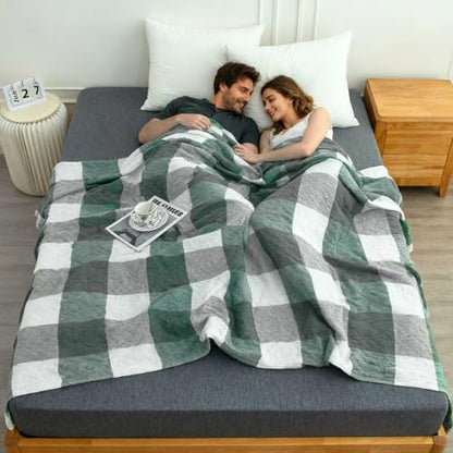 4 Layer Muslin Throw Blanket, 100% Cotton Plaid Checkered Blanket 40"x60", Pre-Washed Soft Breathable Couch & Bed Blanket for Summer Night Sweats - color: Green Checkered, size: 80"x90"