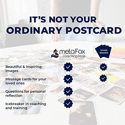 metaFox - 52 Inspirational Cards, Positive Affirmations Cards & Motivational Postcards, Picture Cards For Coaching & Therapy, Mindfulness Cards, Coaching Cards With Joyful Motives, Positive Psychology