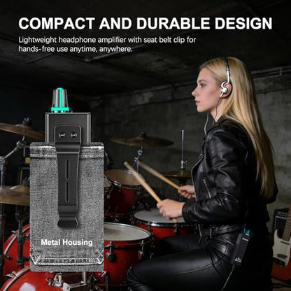 P2-Pro Portable in Ear Monitor Amplifier, Headphone Amp with XLR/TRS Inputs 3.5mm Output, Headphone Amplifier with Durable Belt Clip, Stereo/Mono Switch for Drummers, Guitar, Keyboardists - color: PRO
