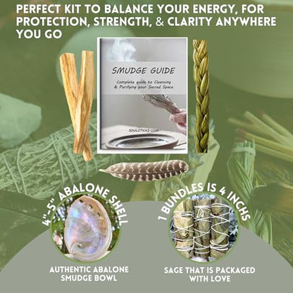 Ancient VEDA Healer's Kit: Complete Sage Smudge Kit Bundle w/Abalone Shell, Palo Santo, Sweetgrass, Turkey Feather & Guidebook – Spiritual and Energy Cleansing, Ritual Supplies, Smudging Essentials - color: Eucalyptus Sage, size: Healer's Kit
