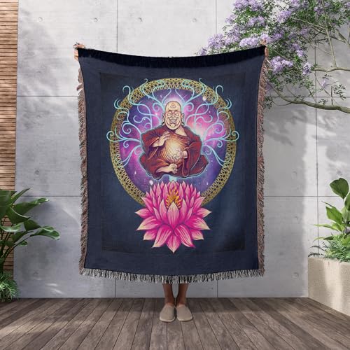 3dRose Buddhist Monk Meditating with Lotus Woven Blanket