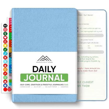 Best Daily Journal for Men & Women - Gratitude, Manifestation & Guided Journal with Prompts for Personal Growth (A5, Blue) - PRODUCTIVITY STORE - color: Blue