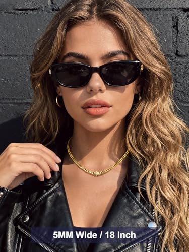 Bandmax Mens Stainless Steel Chain Necklaces 5MM/7MM/9MM/12MM Chunky Miami Cuban Link Chain Necklace Silver/Gold Plated/Black Chains for Men 18"-30" - color: 02 5MM-14K Gold Plated, size: 22 Inch (56cm, Pop Choice)