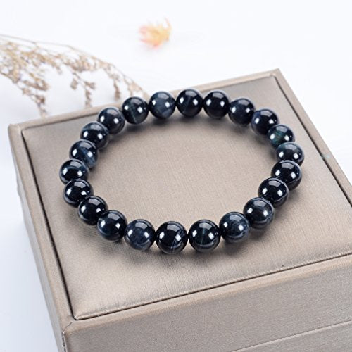 Cherry Tree Collection Gemstone Beaded Stretch Bracelet 8mm Round Beads 7" - color: Blue Tiger's Eye