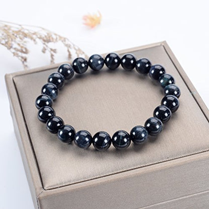 Cherry Tree Collection Gemstone Beaded Stretch Bracelet 8mm Round Beads 7" - color: Blue Tiger's Eye