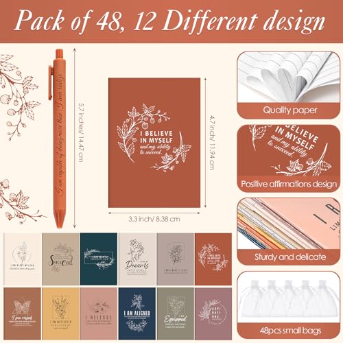96 Pcs Positive Affirmation Gift Set Gratitude Notebooks with Pens Small Bags Motivational Encouragement Notepads Daily Affirmations Journal for Women Stress Relief Self Care (Simple) - style: Simple