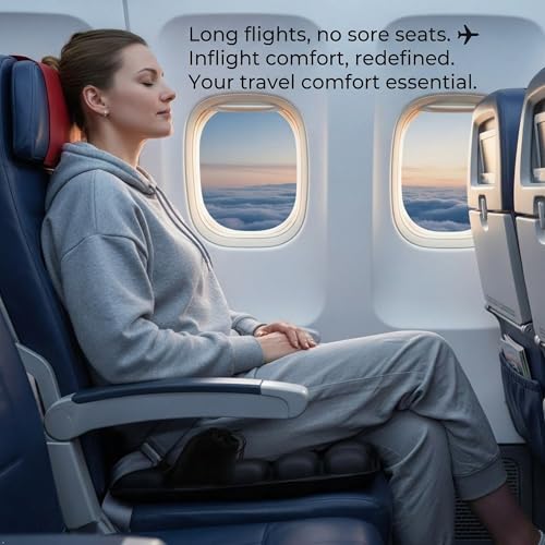 Inflatable Seat Cushion – Breathable, Pressure-Relieving Air Cushion, No Pump Needed, Ideal for Airplane Travel, Office, Car, Wheelchair & Camping – Lightweight, Foldable & Portable (Black)