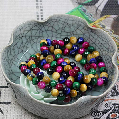 Keleny Gem Semi Precious Gemstones 8mm Natural Stone Round Beads Rock Crystal Jasper Stretch Bracelet 7 Inch Unisex - color: Dyed Multicolor Tiger Eye 1#