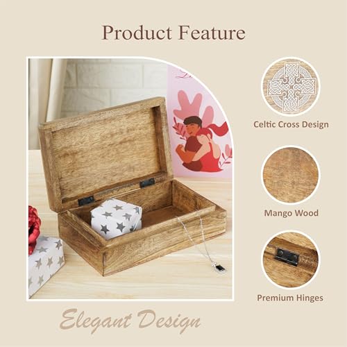 Ajuny Handmade Decorative Wooden Jewelry Box Celtic Cross Design Multipurpose Treasure Chest Storage Organizer Trinket keepsake Necklaces Watch Boxes, Great Gifts - 8x5 Inch - style: Celtic Cross White