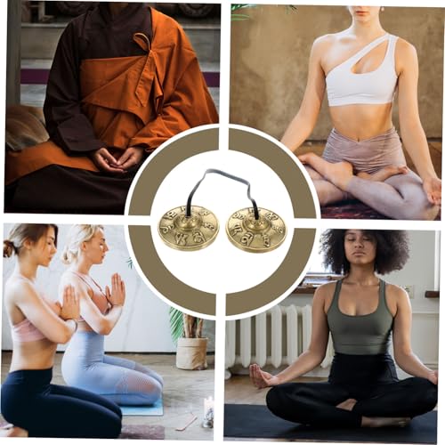 Baluue Nepal Copper Yoga Cymbals Bell with Sacred Pattern, Hand Percussion Instrument for Meditation and Mindfulness Sound Healing