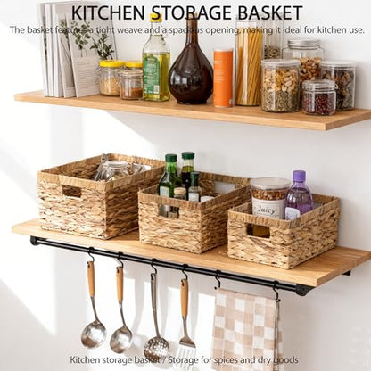 Storage Baskets,Woven Natural Water hyacinth Box with Handle,Kingwillow.(Set of 3) - size: Set of 3