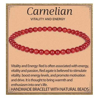 LPBeads Handmade Natural Gemstone Stretch Elastic Bracelet Healing Crystal Round Stone Beads Jewelry Gifts for Women Men - color: Carnelian, size: 4mm