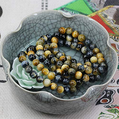 Keleny Gem Semi Precious Gemstones 8mm Round Beads Crystal Stretch Bracelets 7 Inch Unisex - color: Golden Blue Tiger Eye