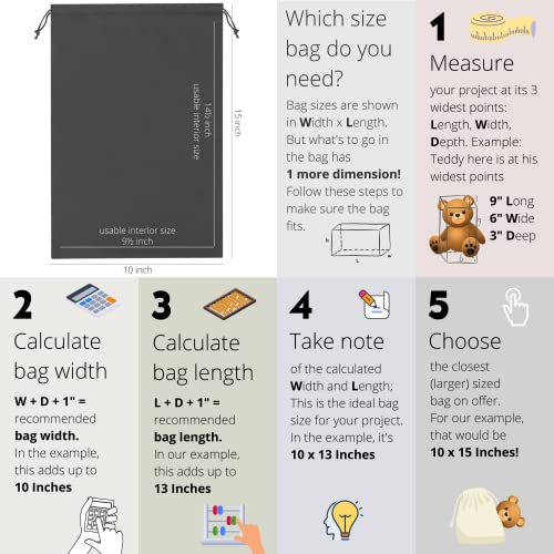 Black Cotton Drawstring Bags, Reusable Quality with Double String, For Pantry Gifts Kitchen - Pack of 6 (Black Cotton Blend, 10 x 15 Inch) - color: Black Cotton Blend, size: 10 x 15 Inch