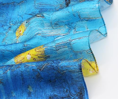 100% Mulberry Silk Long Scarf for Women Large Shawls for Headscarf and Neck- Oblong Hair Wraps with Gift Packed - color: Oil Painting