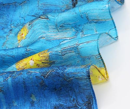 100% Mulberry Silk Long Scarf for Women Large Shawls for Headscarf and Neck- Oblong Hair Wraps with Gift Packed - color: Oil Painting