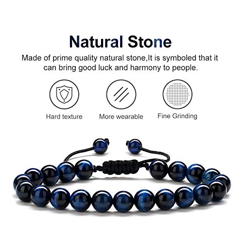 M MOOHAM Fathers Day Gift Mens Bracelet - Beaded Natural Stone 8mm Tiger Eye Matte Agate Lava Rock Bracelets for Men Teen Boys Grandpa Dad Birthday Gifts Jewelry - style: Lava Rock&Blue Tiger Eye Bracelets