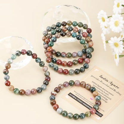 AD Beads Handmade Gemstone Stretch Elastic Bracelet Crystal Healing Reiki Nature's Beauty and Spiritual Essence Unisex - color: Indian Agate, size: 8mm