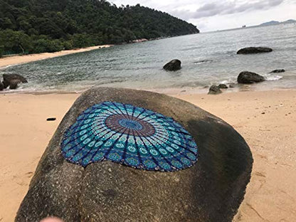 raajsee Mandala Round Beach Tapestry Hippie/Boho Beach Blanket Roundie/Indian Cotton Throw Bohemian Round Table Cloth/Yoga Mat Meditation Picnic Rugs 70 inch Circle (TURQUOISE) - color: TURQUOISE