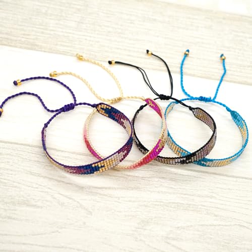 Handmade Boho Beaded Friendship Strand Wrap Bracelets for Women Charm Adjustable Couples String Rope Braided Bohemia Colorful Seed Beads Bracelet Fashion Jewelry Gift - color: White Gold