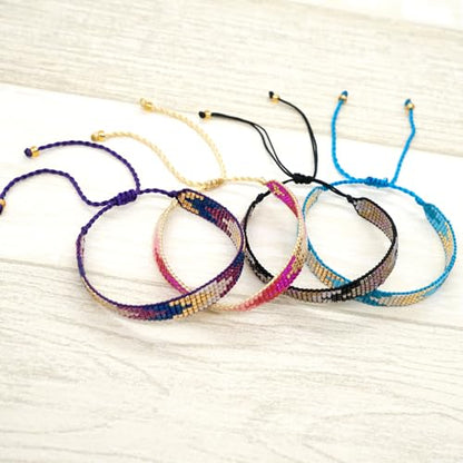Handmade Boho Beaded Friendship Strand Wrap Bracelets for Women Charm Adjustable Couples String Rope Braided Bohemia Colorful Seed Beads Bracelet Fashion Jewelry Gift - color: White Gold