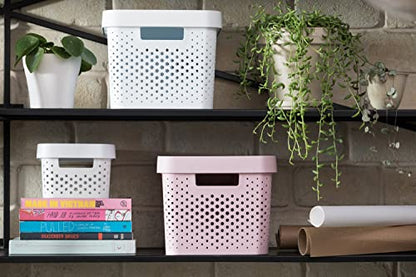 Curver Infinity Dots Set of 3 Storage Baskets, 100% Recycled Resin, Nestable & Lightweight, 17 Litres, Pink