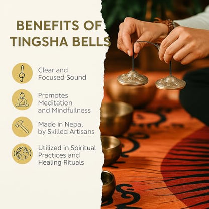 Tibetan Tingsha Cymbal Bells with case | Handcrafted in Nepal Sound Healing Meditation bells 6.5 cm for Sound Healing and Mindfulness. Sound Healing Instrument for Yoga and Meditation (Blue) - color: Blue