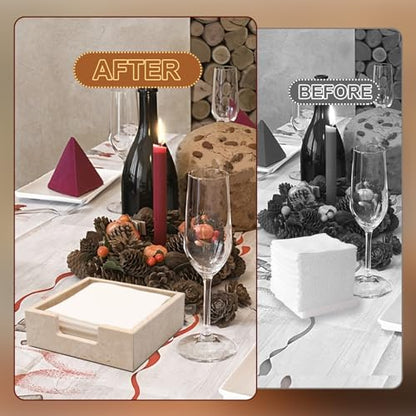 Cocktail Napkin Holder,Travertine Stone Napkin Holders Fit for 5”x5” Cocktail-Sized Napkins,Stone Napkin Holder for Table Kitchen Counter Dining Room Party Bar Decor,Beige - size: 6.3 x 6.3 Inch