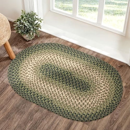 Tranquility TQ22 Green 2' x 3' Oval - Braided Area Rug, Home Decor, Floor Mat or Bedroom Rug - Easy Care, Ideal for High Traffic Areas in Hallway and Living Room - Made in USA