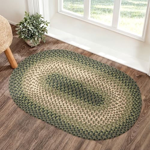 Tranquility TQ22 Green 2' x 3' Oval - Braided Area Rug, Home Decor, Floor Mat or Bedroom Rug - Easy Care, Ideal for High Traffic Areas in Hallway and Living Room - Made in USA