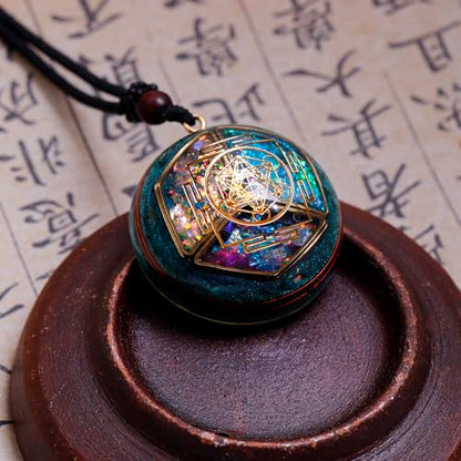 Da Piao Liang Sacred Geometry Orgone Pendant Necklace with Metatron's Cube & Mandala Design - SBB Copper Wire Energy Amulet, Black Adjustable 26-Inch Cord Chain for Spiritual Healing | Sacred Geometry Design, Metatron's Cube , Mandala, Adjustable Cord Cha