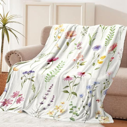 Tupmnbry Wildflowers Throw Blanket Botanical Floral Printed Blanket Super Soft Flannel Throw Blankets Lightweight Fluffy Plush Fuzzy Bed Blankets for Bedding Sofa 50"X60"