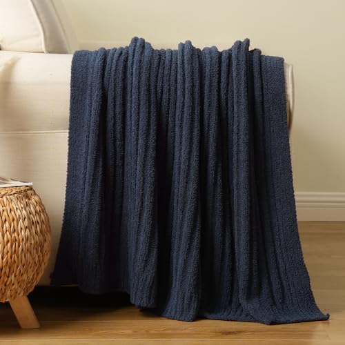 BATTILO Navy Blue Throw Blanket for Couch, Fluffy Cozy Knit Navy Throws for All Season, Soft Warm Lightweight Blanket for Bed, Sofa, Home Decor, 50"x60" - color: Navy