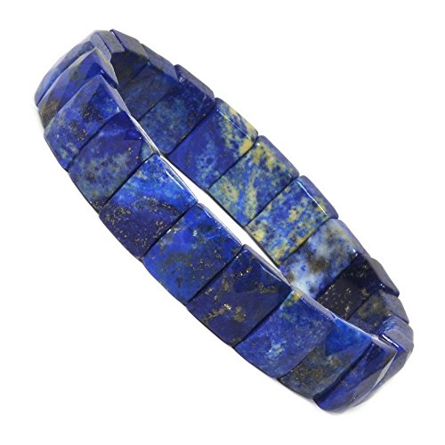 Justinstones Gem Semi Precious Gemstone 12mm Faceted Rectangle Beads Stretch Bracelet 7 Inch - color: Lapis