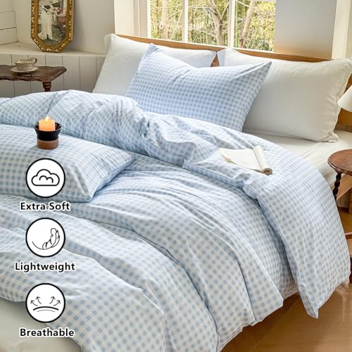 Light Blue Gingham Cotton Weighted Blanket Cover 80"x87", Blue Checked Plaid Duvet Cover for Weighted Blanket, Grid Cotton Heavy Blanket Duvet Cover (Light Blue Gingham, 80"x87") - color: Light Blue Gingham (No Blanket), size: 80"x87"