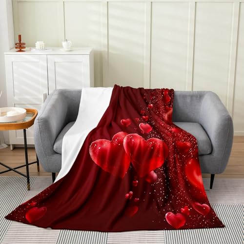 Red Love Pattern Flannel Fleece Blanket Throw Size,Super Soft Cozy Romantic Style Plush Blankets,Lightweight Microfiber Valentine's Day Throw Blanket for Couch Sofa Bed,50x60 Inches - color: Crimson, size: Throw