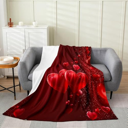 Red Love Pattern Flannel Blanket Romantic Style Fleece Throw Blanket Lightweight Soft Cozy Luxury Valentine's Day Fuzzy Blanket Romantic Style Bed Blanket for Sofa Bedroom All Season(Baby 30"x40") - color: Crimson, size: Baby