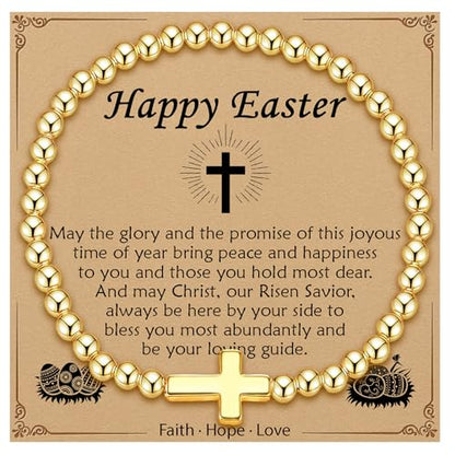 Cross Bracelet for Her,14K Gold Bracelets for Women,Beaded Bracelets as Christian Confirmation Religious Baptism Gifts for Women Teen Gold Jewelry - color: Easter-01