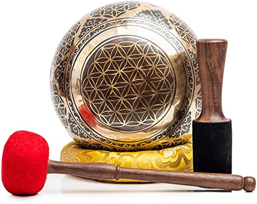 Large Tibetan Singing Bowl Set - 8.5" Master Healing Grade For Sound Bath Chakra 7 Metal Meditation Yoga By Himalayan Bazaar