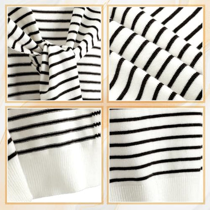 Janmercy 3 Pack Sweater Shawl Wraps for Women Knitted Striped Casual Shawls Knotted Scarves Bulk Cape Shoulder Fashion Wrap - color: Black White Striped