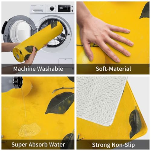 Yellow Lemon 1 Printed Flannel Non - Slip Floor Mat 16x24in - Soft Plush Microfiber Rug for Every Indoor Space - color: Yellow Lemon 1