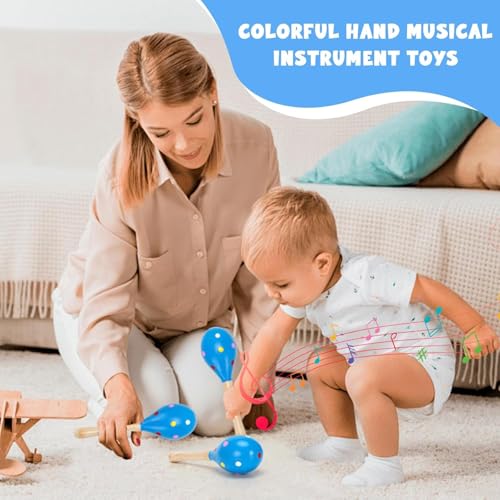 2 Pcs Maracas, 7.9 Inch Hand Percussion Rattles, Wooden Rumba Shaker Hand Musical Instruments with Clear Rhythm for Music Learning (Blue-7.9 Inch) - color: Blue-7.9 Inch
