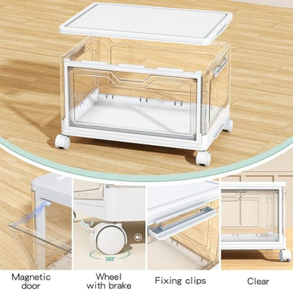 Kmiectse Clear Storage Bins with Lids - 4 Tier Plastic Bins with Wheels, Stackable Storage Bin, Closet Organizers Box for Bedroom, Living Room, 23 QT Folding Box with Magnetic door - size: 23QT-4Pack&1Lid